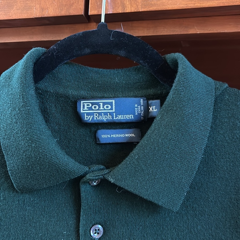 Polo by Ralph Lauren 100% Merino Wool 1/4 Button Pullover Sweater Dk Gr Mens XL - Picture 2 of 10